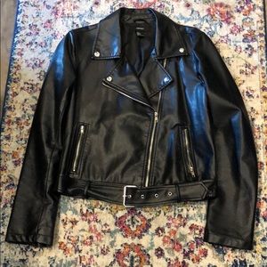 Forever 21 Moto Jacket - Black Faux Leather L